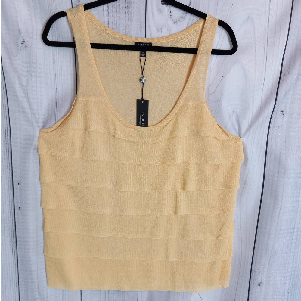 Talbots | Soft Yellow Lightweight Knit Sweater Tank Top w/Ruffle Front